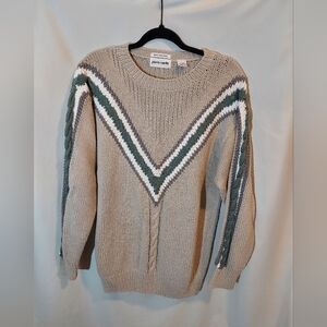 Pierre Cardin Cotton Beige Sweater with Chevron Stripes